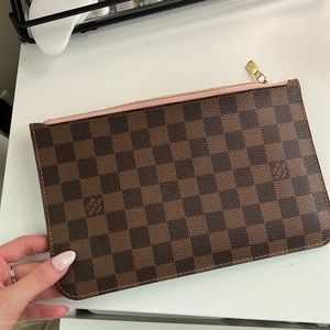 Louis Vuitton Brown Damier Canvas Zip Pouch with Pink Trim